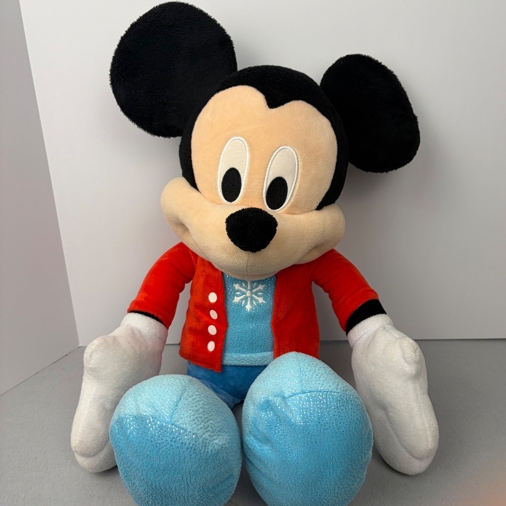Disney Mickey Mouse Winter Holiday Plush‎ 21 Inch Red Cardigan Snowflake Shirt